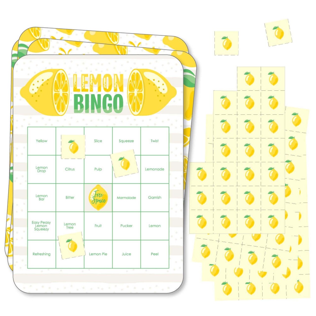Big Dot of Happiness So Fresh - Lemon - Bingo Cards and Markers - Citrus Lemonade Party Bingo Game - Set of 18